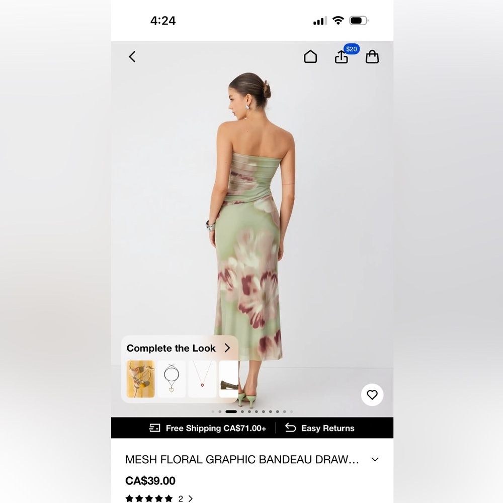 Cider Strapless Mesh Floral Bandeau Dress in Sage and Mauve - Picture 2 of 5